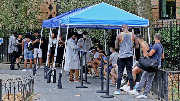 PHOTO: People wait to register for a monkeypox vaccination on July 29, 2022 in New York City.  (View Press/Corbis via Getty Images)