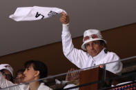 GLENDALE, AZ - MAY 22: Musician Alice Cooper cheers on the Phoenix Coyotes in the second period while taking on the Los Angeles Kings in Game Five of the Western Conference Final during the 2012 NHL Stanley Cup Playoffs at Jobing.com Arena on May 22, 2012 in Phoenix, Arizona. (Photo by Christian Petersen/Getty Images)