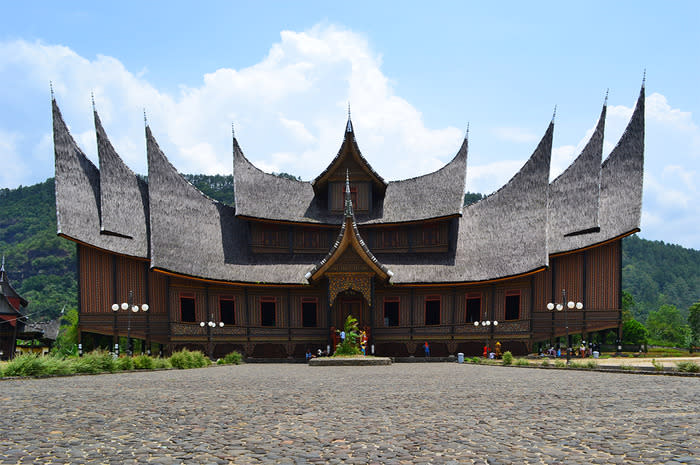 Indonesian live in real house: A traditional Minangkabau house in West Sumatra. (