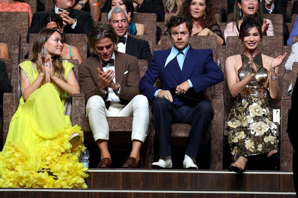 Olivia Wilde, Chris Pine, Harry Styles and Gemma Chan attends the Campari Passion For Film 2022 Award during the 79th Venice International Film Festival