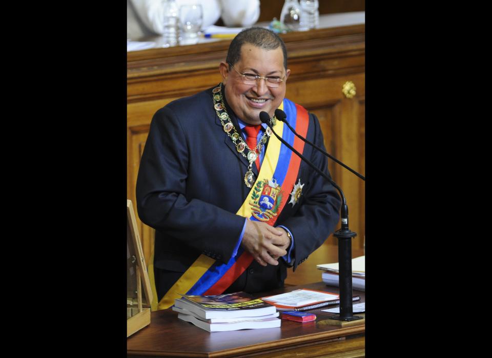 Venezuelan President Hugo Chavez speaks before the Parliament in Caracas on January 13, 2012 during his annual report about the actions and accomplishments of his government. AFP PHOTO/Leo RAMIREZ (Photo credit should read LEO RAMIREZ/AFP/Getty Images)