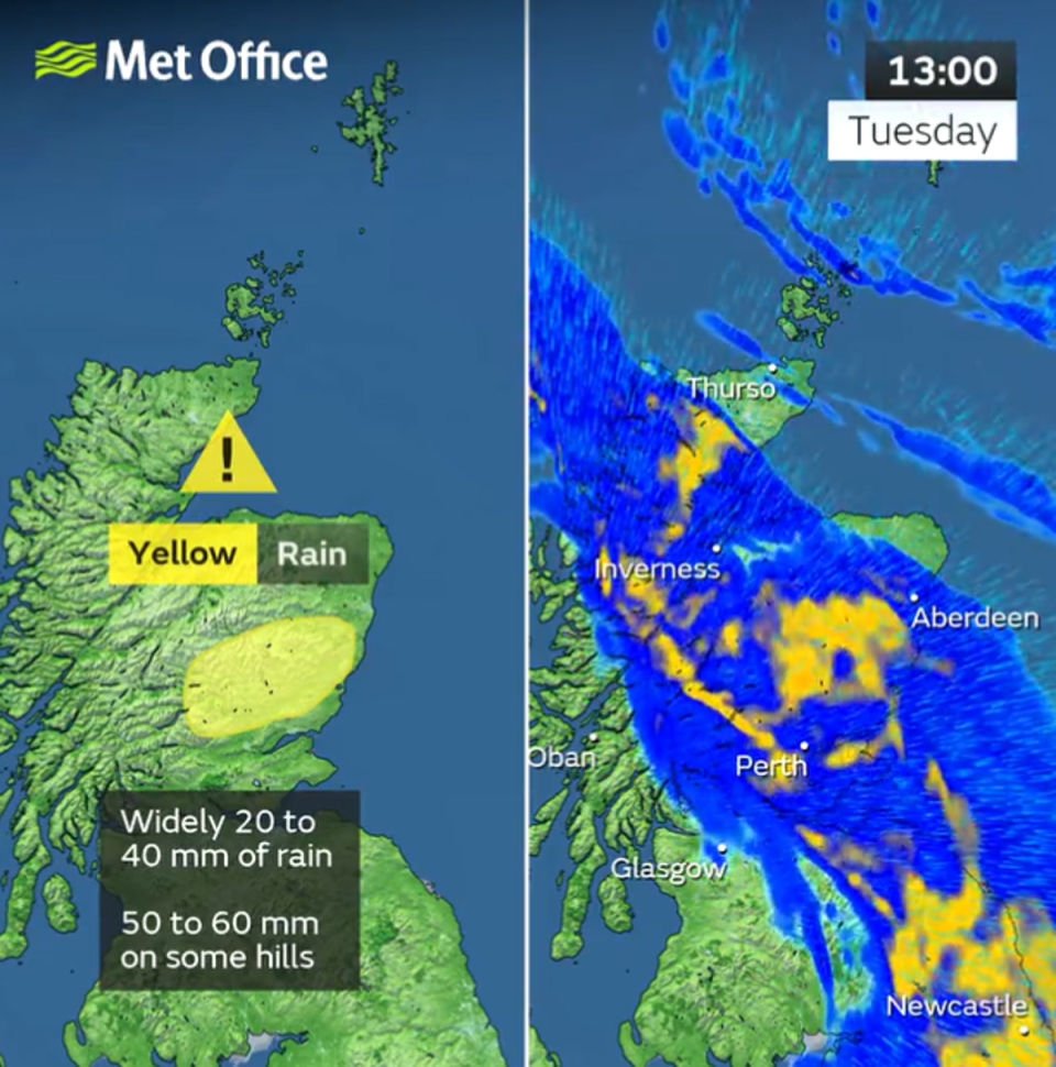 Both the north and southern parts of the UK are expected to see heavy rain (Met Office)