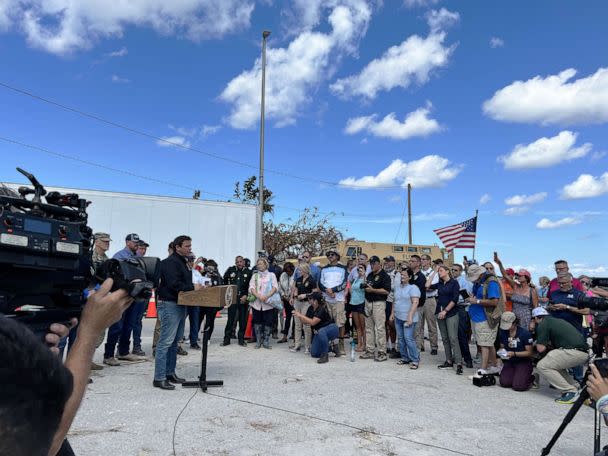 PHOTO: Gov. Ron DeSantis holds a press conference in Matlacha, Fla. (Miles Cohen/ABC News)