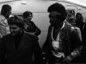 <p>Jimi Hendrix backstage at the Love And Peace Festival on the Isle of Fehmarn, his final official concert appearance, on September 6, 1970 in Germany.</p>