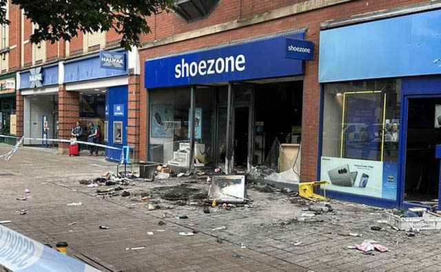 A smashed Shoezone shop in Hull 