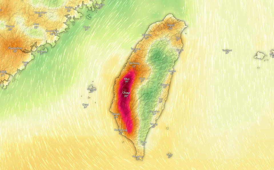 今天開始台灣轉為偏南風，全台炎熱到周四，要注意室內反潮。(翻攝自台灣颱風論壇｜天氣特急)