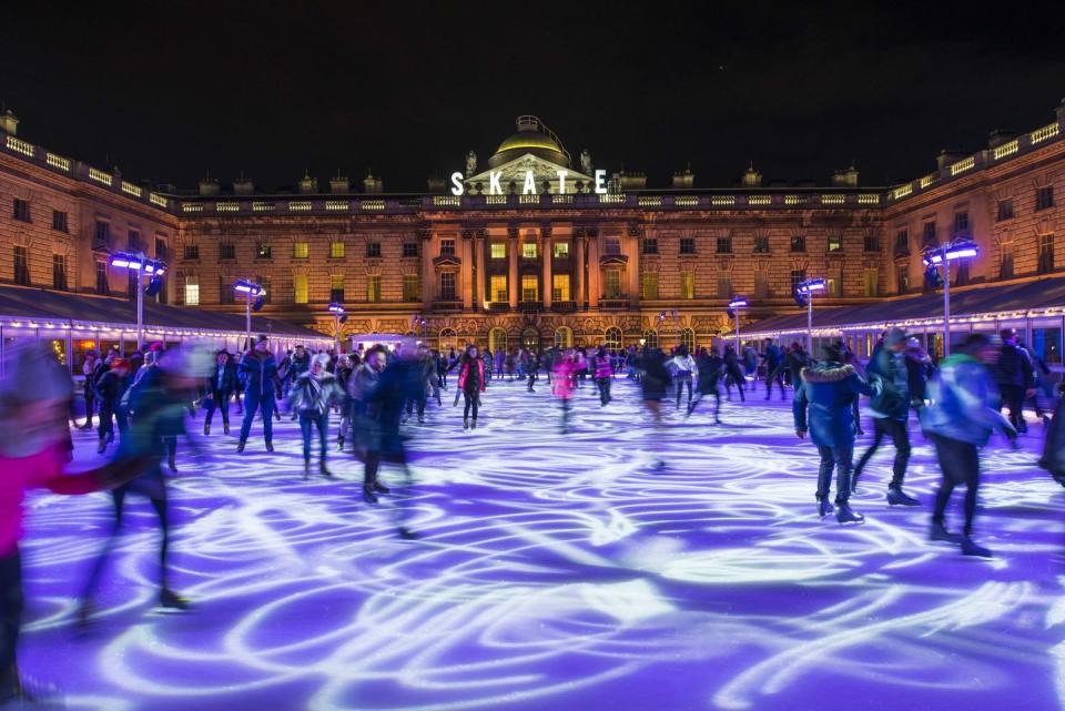 <p>After you’re greeted by the 40ft Christmas tree as you step into Somerset House’s classy courtyard, you’ll find one of the best ice skating rinks in London. This year you can expect late night skating with a series of well-known DJs, perfect for post-work fun with friends and colleagues. Meanwhile, Hotel Chocolat’s Chocmobile will be serving steaming hot chocolate while the Skate Lounge by Moet & Chandon, this year’s partner, will be selling champagne and cocktails. Ideal.</p><p><strong>When:</strong> 17 November - 16 January</p><p><a class="link " href="https://www.somersethouse.org.uk/whats-on/skate-somerset-house" rel="nofollow noopener" target="_blank" data-ylk="slk:Book now;elm:context_link;itc:0;sec:content-canvas">Book now</a></p>