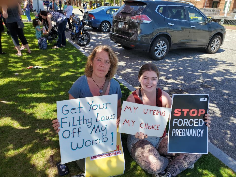 Mother and daughter, Susan and Larkin Kjellberg drove from Sandwich for the Bans Off Our Bodies rally Saturday, May 14, 2022 at Prescott Park in Portsmouth.