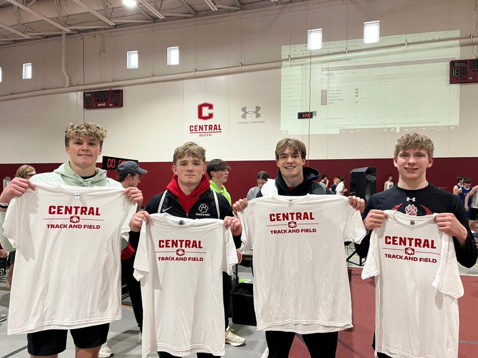 ADM's 4x400 meter relay team poses for a photo after placing first during the Central College Indoor on Friday, March 17.