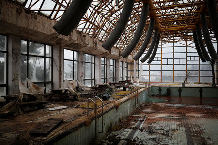 A ruined swimming pool is seen at the abandoned Alps Ski Resort located near the demilitarised zone separating the two Koreas in Goseong, South Korea, January 16, 2018. REUTERS/Kim Hong-Ji