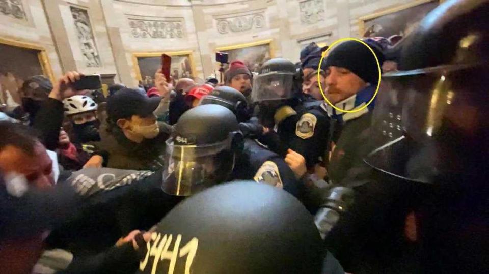 Kyle Travis Colton is circled in a photo provided by the FBI and federal prosecutors. Colton and another Citrus Heights resident, Patrick Woehl, have been separately charged in connection with the Jan. 6, 2021, riot on the U.S. Capitol in Washington, D.C. U.S. Attorney's Office