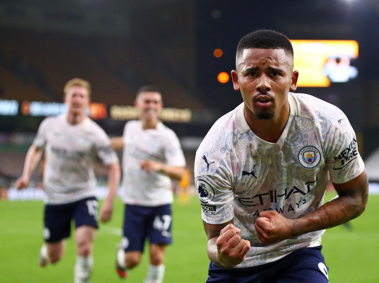 Gabriel Jesus (right), Phil Foden (centre) and Kevin De Bruyne scored for Man City (POOL/AFP via Getty Images)