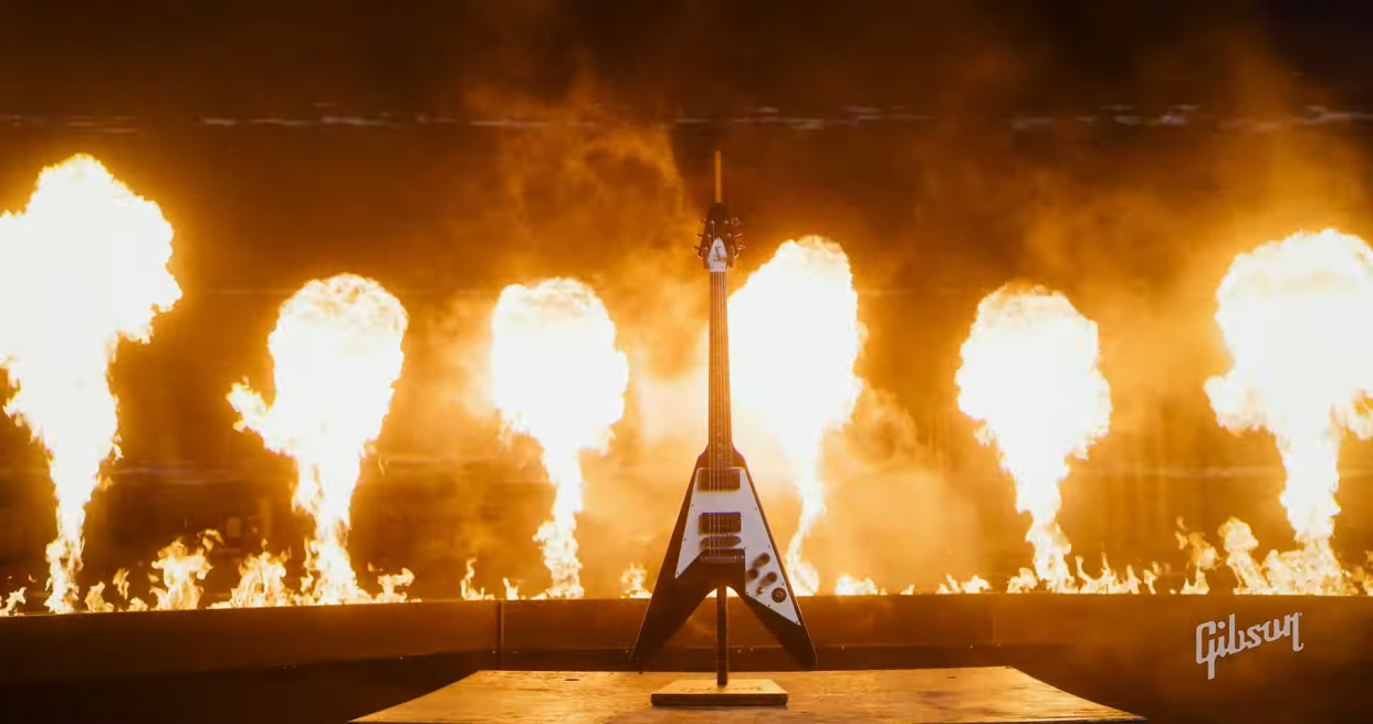  A picture of Gibson's new 1979 Kirk Hammett Flying V guitar 