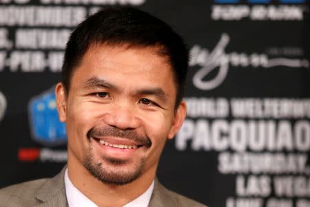 USA Boxing - Manny Pacquiao & Jessie Vargas - Head-to-Head Press Conference - Beverly Hills Hotel, Beverly Hills - 8/9/16Manny Pacquiao during the press conference. REUTERS/Lucy Nicholson