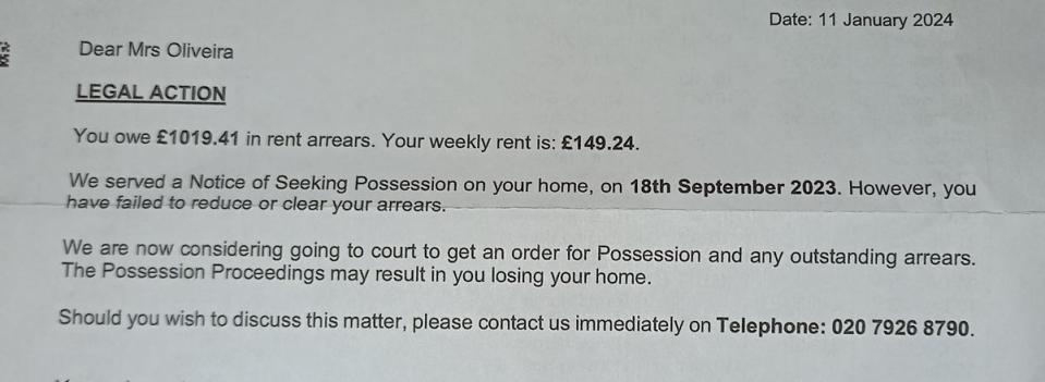 Kirsty is one of several tenants that been served notice of posession letters after she fell into over £1,000 of rental arrears (Supplied)