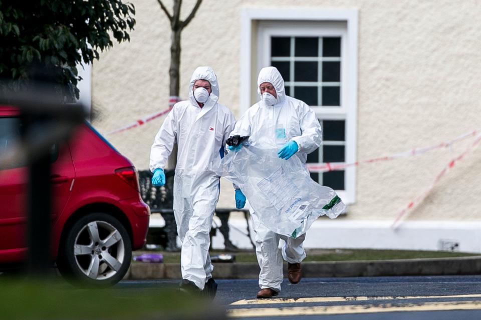 PSNI forensic officers at The Greenvale Hotel in Cookstown, Co. Tyrone in Northern Ireland. (PA)