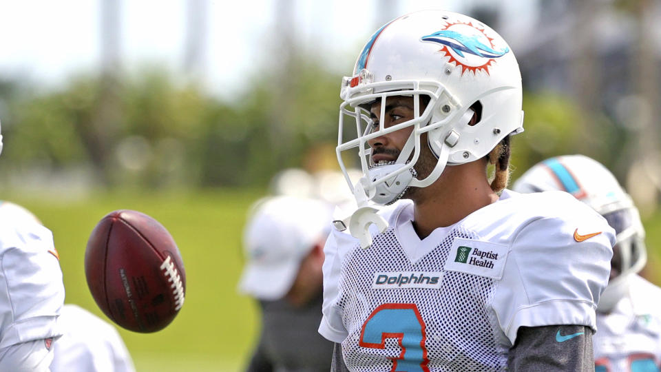 Miami Dolphins wide receiver Will Fuller (3) looks on during NFL football practice, Wednesday, Sept. 15, 2021, in Miami Gardens, Fla. The Dolphins host the Buffalo Bills on Sunday. (David Santiago/Miami Herald via AP)