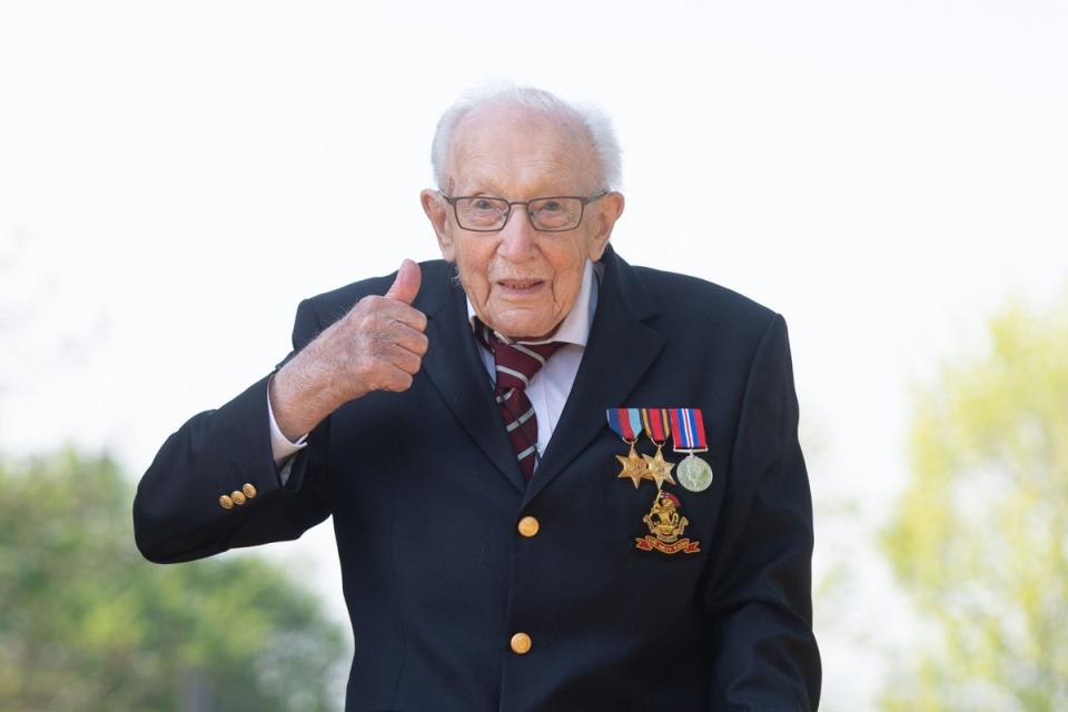 Captain Sir Tom Moore rose to fame when he raised money for the NHS by walking laps of his garden (Joe Giddens/PA) (PA Archive)