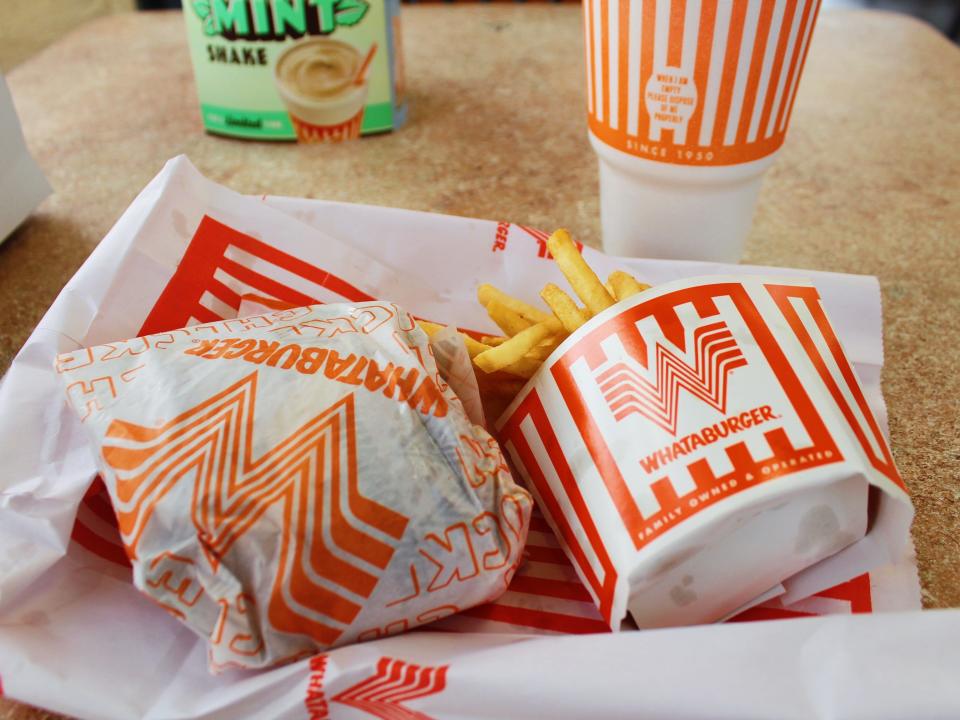 whataburger chicken sandwich, fries, and drink