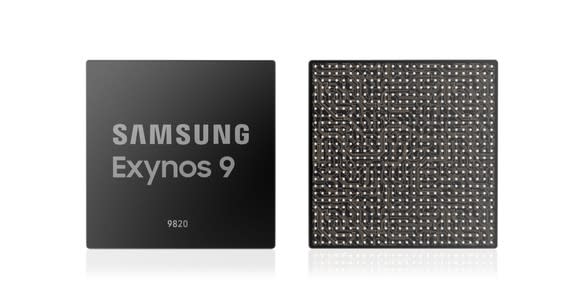 Front and back shots of Samsung's Exynos 9820 chip.