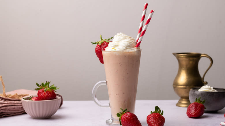 strawberry milkshake with cream