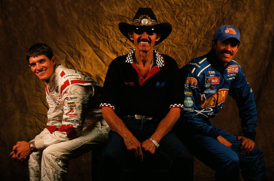 LEVEL CRISS, NC - SEPTEMBER 13: Richard Petty, Kyle Petty and Adam Petty pose for a photo on September 13, 1999 in Level Cross, North Carolina. (Photo by Sporting News via Getty Images via Getty Images) 