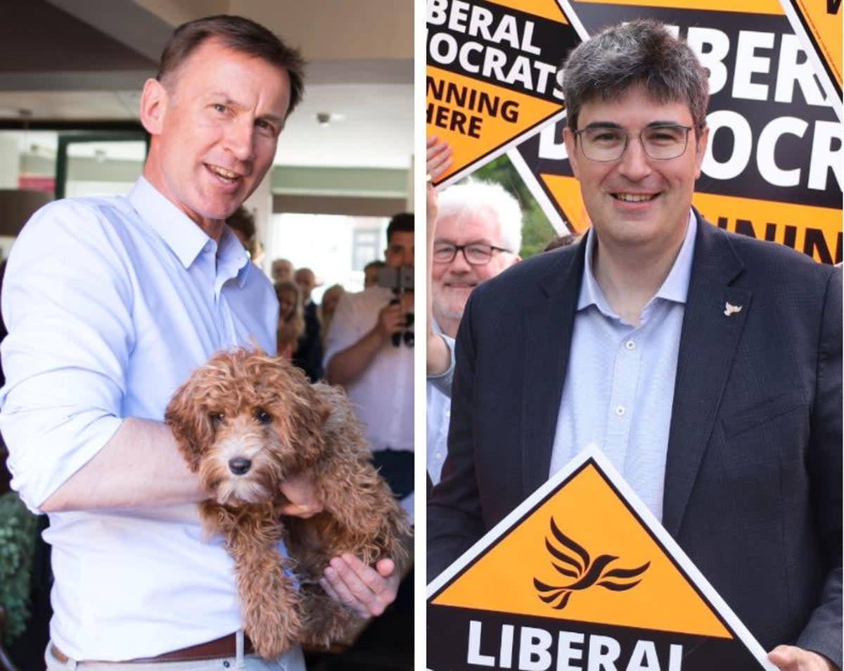 Chancellor Jeremy Hunt and Lib Dem candidate Paul Follows (PA)