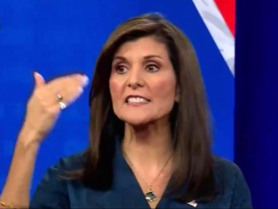 Nikki Haley speaks at a CNN town hall in Des Moines, Iowa, on 4 January 2024 (CNN)