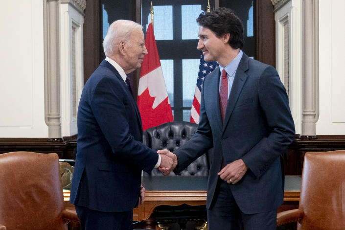 President Joe Biden meets with Canadian Prime Minister Justin Trudeau at Parliament Hill (Andrew Harnik / AP)