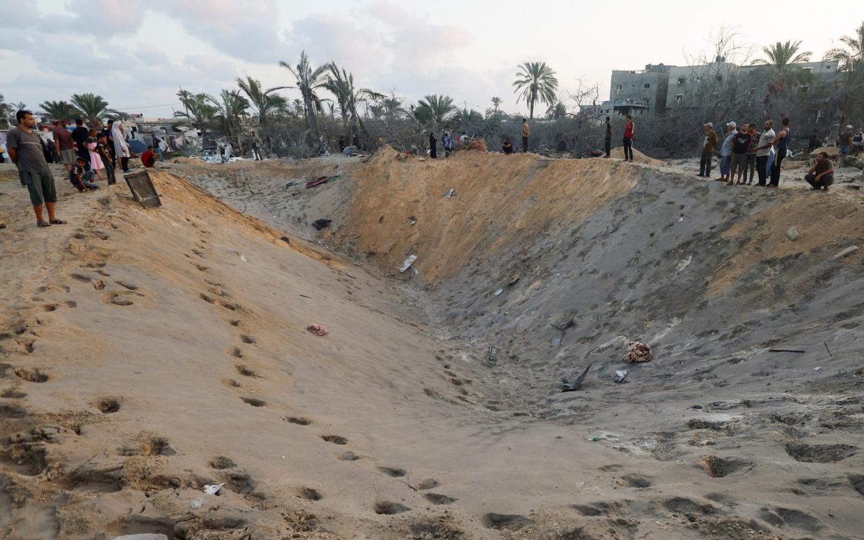 A large crater can be seen following Israel's strike overnight