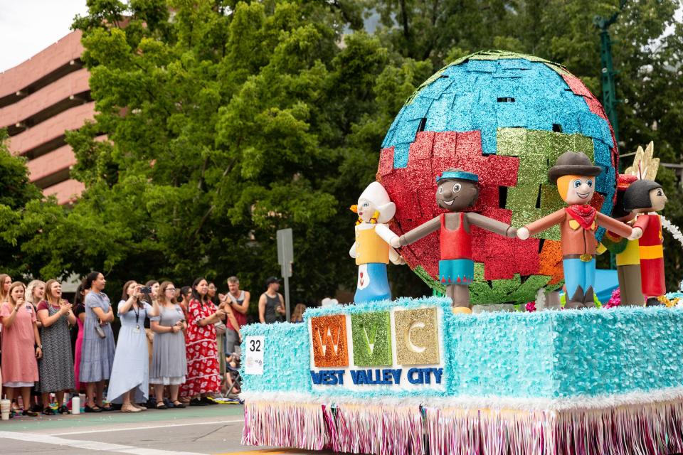 The West Valley City parade float passes at the annual Days of ’47 Parade in Salt Lake City on Monday, July 24, 2023. | Megan Nielsen, Deseret News