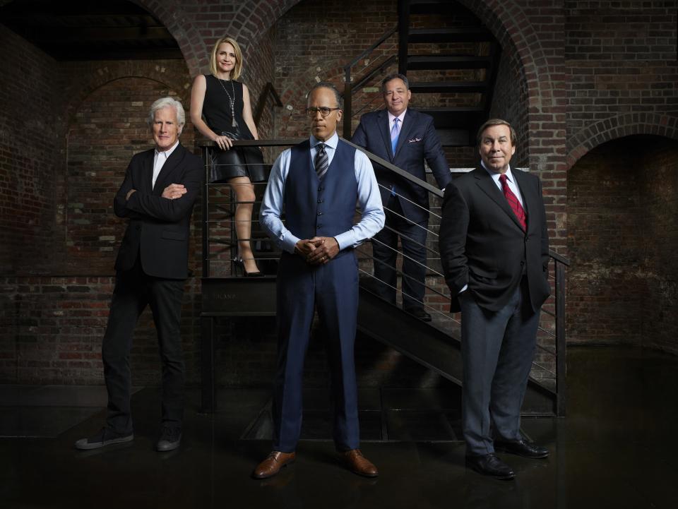 The Dateline correspondents, from left: Keith Morrison, Andrea Canning, Lester Holt, Josh Mankiewicz, and Dennis Murphy.
