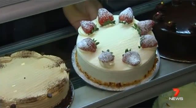 An unlikely weapon - Rainbow Cakes' popular cream strawberry cake. Source: 7 News