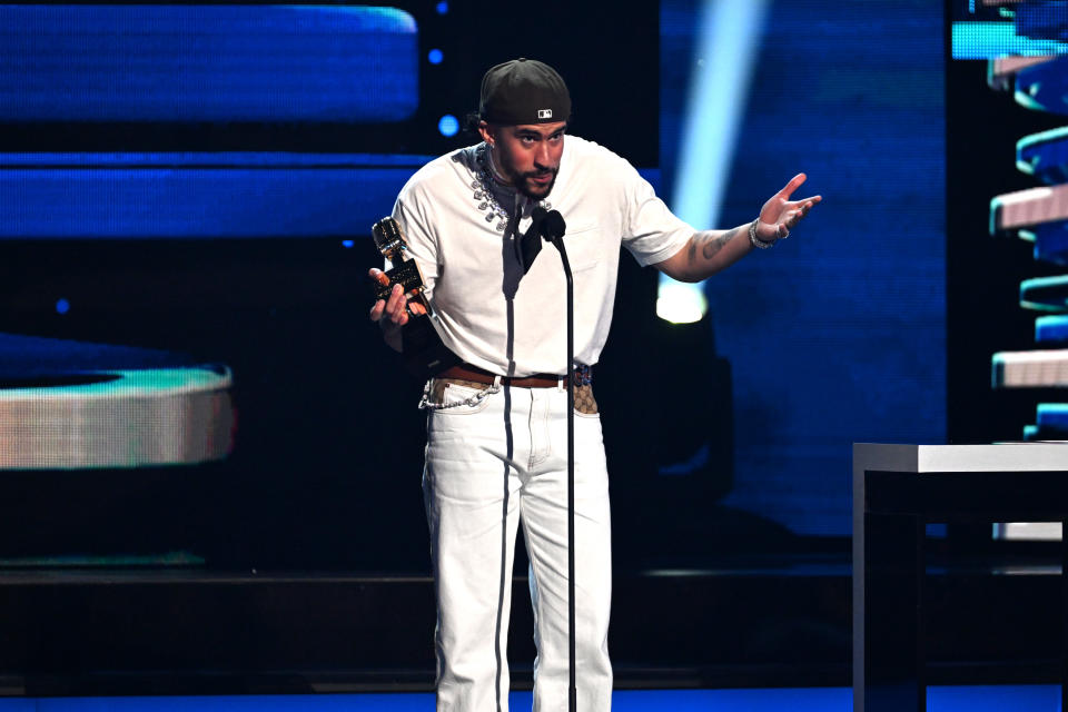 CORAL GABLES, FLORIDA - OCTOBER 05: Bad Bunny onstage during the 2023 Billboard Latin Music Awards at Watsco Center on October 05, 2023 in Coral Gables, Florida. (Photo by Jason Koerner/Getty Images)