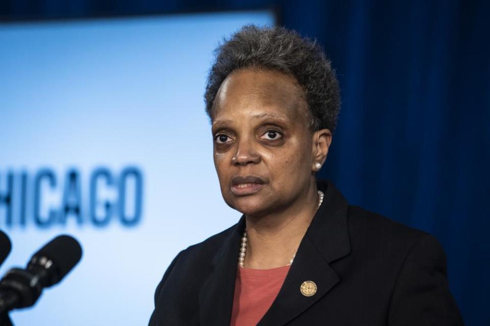 Mayor Lori Lightfoot discusses the videos of 13-year-old Adam Toledo, who was fatally shot by a Chicago police officer, during a news conference at City Hall on Thursday.