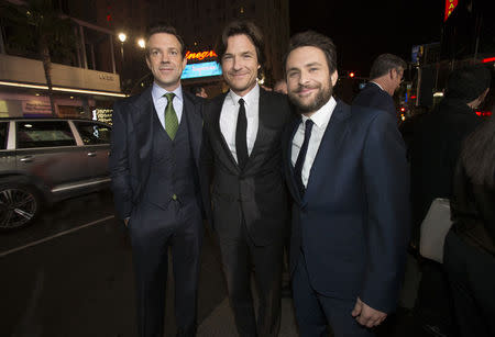 Cast members (L-R) Jason Sudeikis, Jason Bateman and Charlie Day pose at the premiere of "Horrible Bosses 2" at the TCL Chinese Theatre in Hollywood, California November 20, 2014. REUTERS/Mario Anzuoni