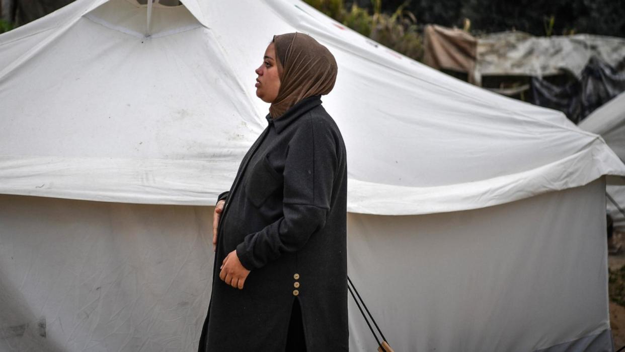 PHOTO: In this Feb. 14, 2024, file photo, a 24 year-old Palestinian woman pregnant with triplets is shown in Rafah, Gaza.She suffers from malnutrition and extreme anaemia due to the food shortages in the city.  (Anadolu via Getty Images, FILE)