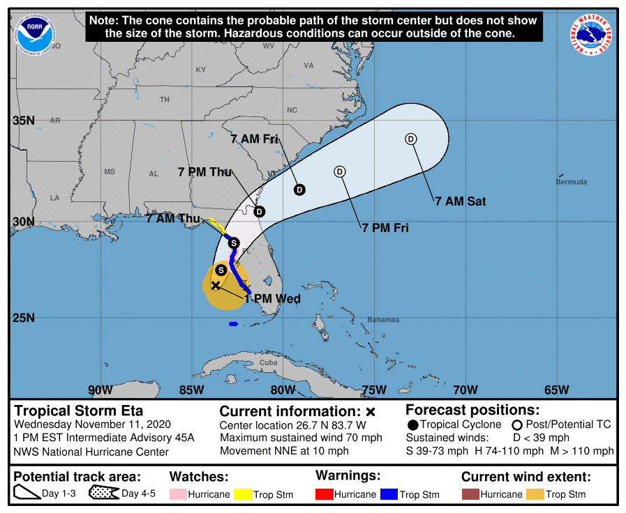 Tropical Storm Eta at 1 p.m. ET on Nov. 11, 2020.