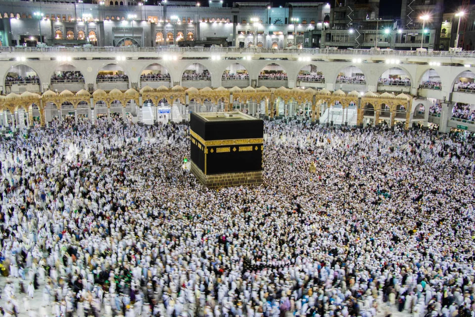 Thousands of Muslim pilgrims circle the Kaaba at the Grand Mosque during the annual Haj pilgrimage in Mecca, Saudi Arabia.