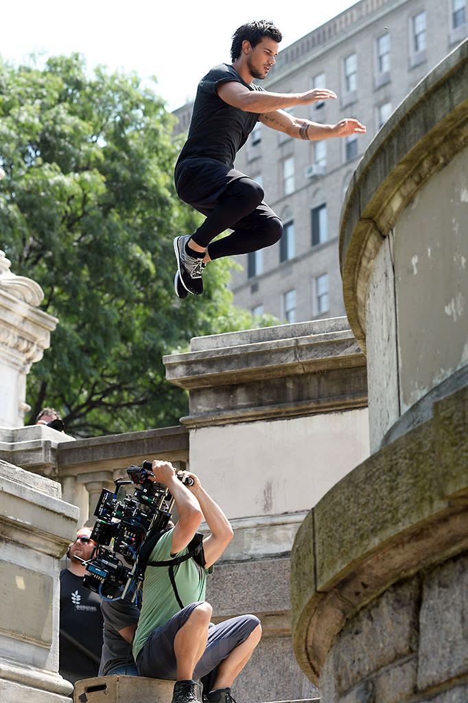 Taylor Lautner on location for "Tracers" in the Upper West Side.