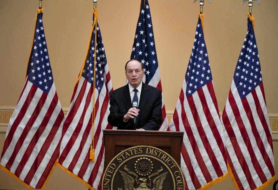 Former Senator Richard Shelby speaks during the ceremony naming the federal courthouse in Tuscaloosa the Richard Shelby Federal Building and Courthouse Friday, Sept. 15, 2023.