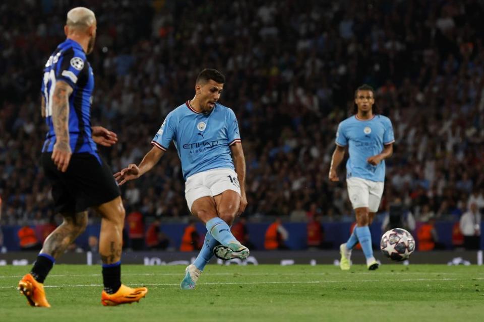 Rodri fires Manchester City into the lead midway through the second half.