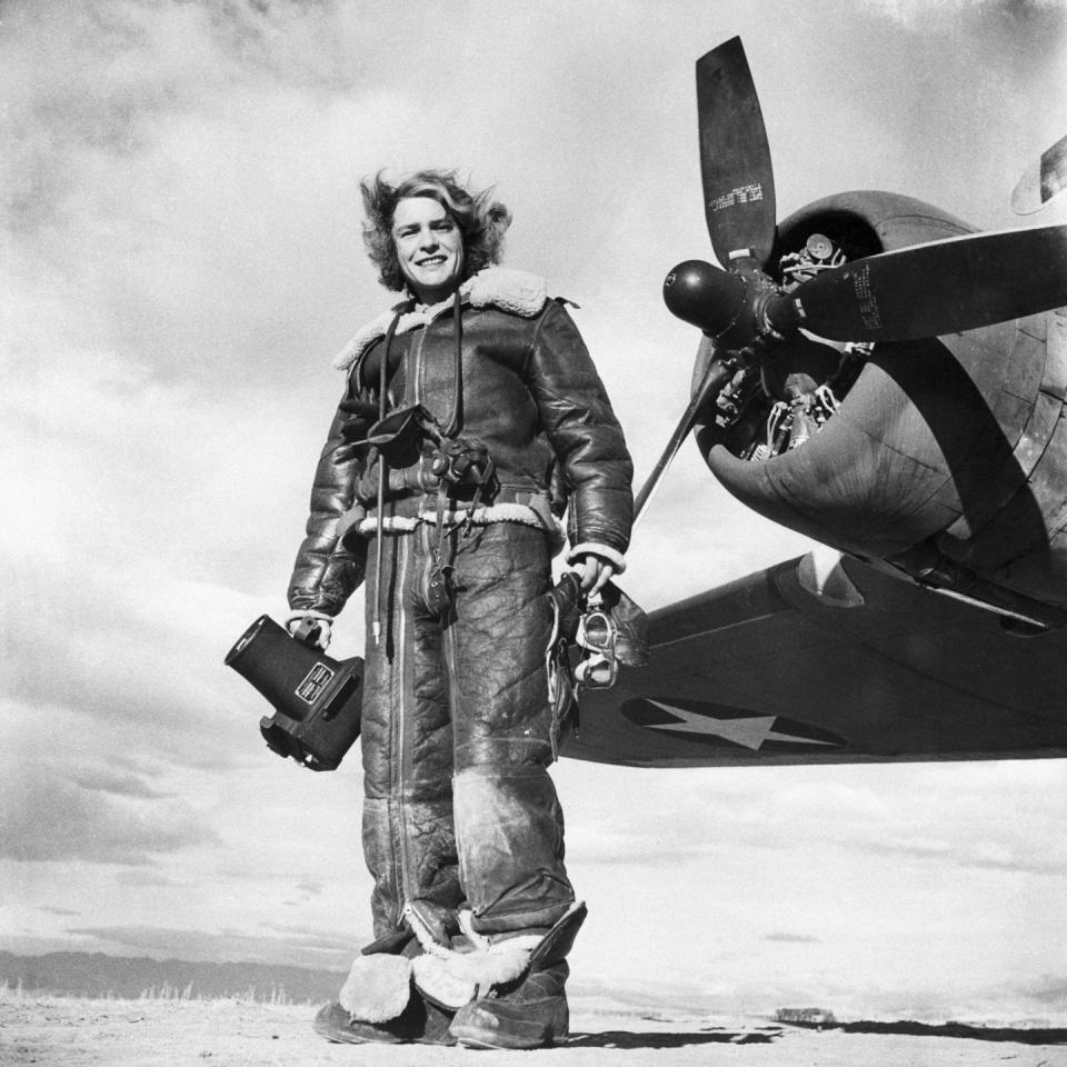 <p>Bourke-White has an eye for photography... but not just any photography. She was the first female permitted to capture images of the war. Her photo of Fort Peck Dam <a href="http://time.com/3764198/lifes-first-ever-cover-story-building-the-fort-peck-dam-1936/" rel="nofollow noopener" target="_blank" data-ylk="slk:donned the cover;elm:context_link;itc:0;sec:content-canvas" class="link ">donned the cover</a> of <em>LIFE</em> magazine.</p>