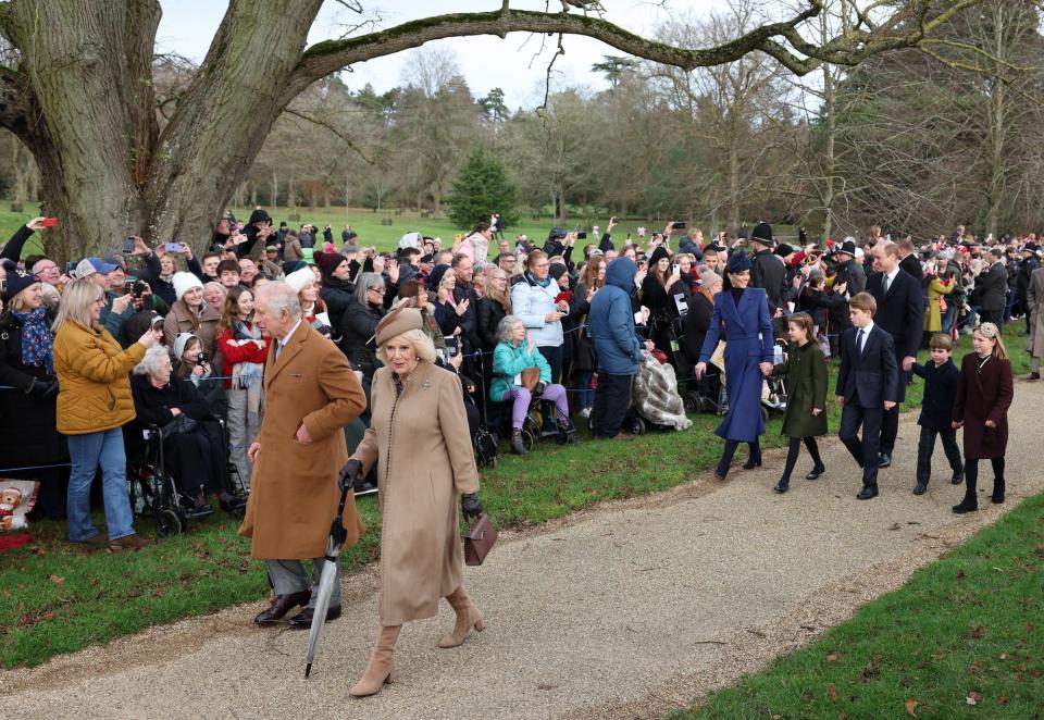 The royal family walks through Sandringham on Christmas Day 2023.