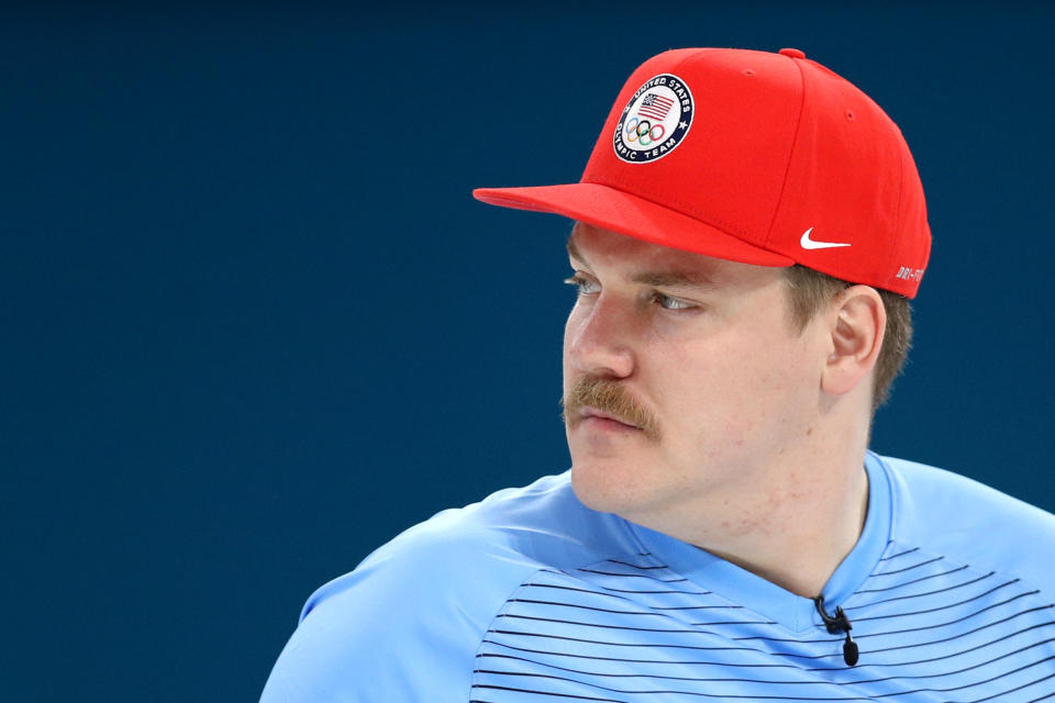 <p>American curler Matt Hamilton hasn’t had quite the Games he had hoped for. The Wisconsin native, who competed in mixed doubles with his sister, looks set to head home medaless. But apart from a meme comparing him to Super Mario, he will be fondly remembered for his might, midwestern face fitting. (Getty) </p>