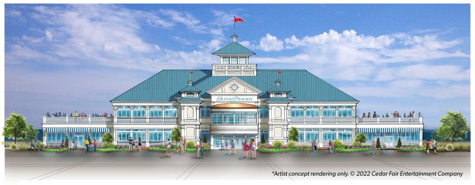 An artistic rendering of the new Grand Pavilion expected on Cedar Point's new "The Boardwalk" lakeside experience.