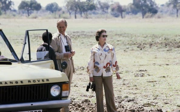 Queen In Zambia...Queen Elizabeth II and Prince Philip on safari during their state visit to Zambia, 1979