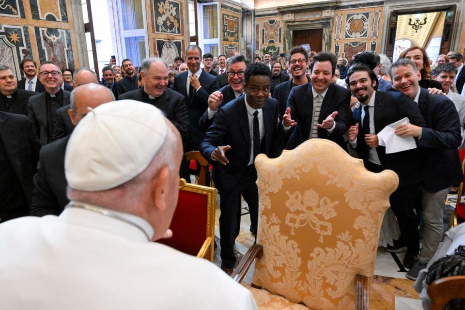 Stephen Colbert, Chris Rock and Jimmy Fallon were among those to meet Pope Francis (Getty)