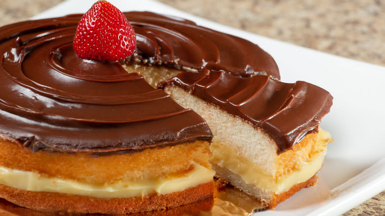 Boston cream pie on plate