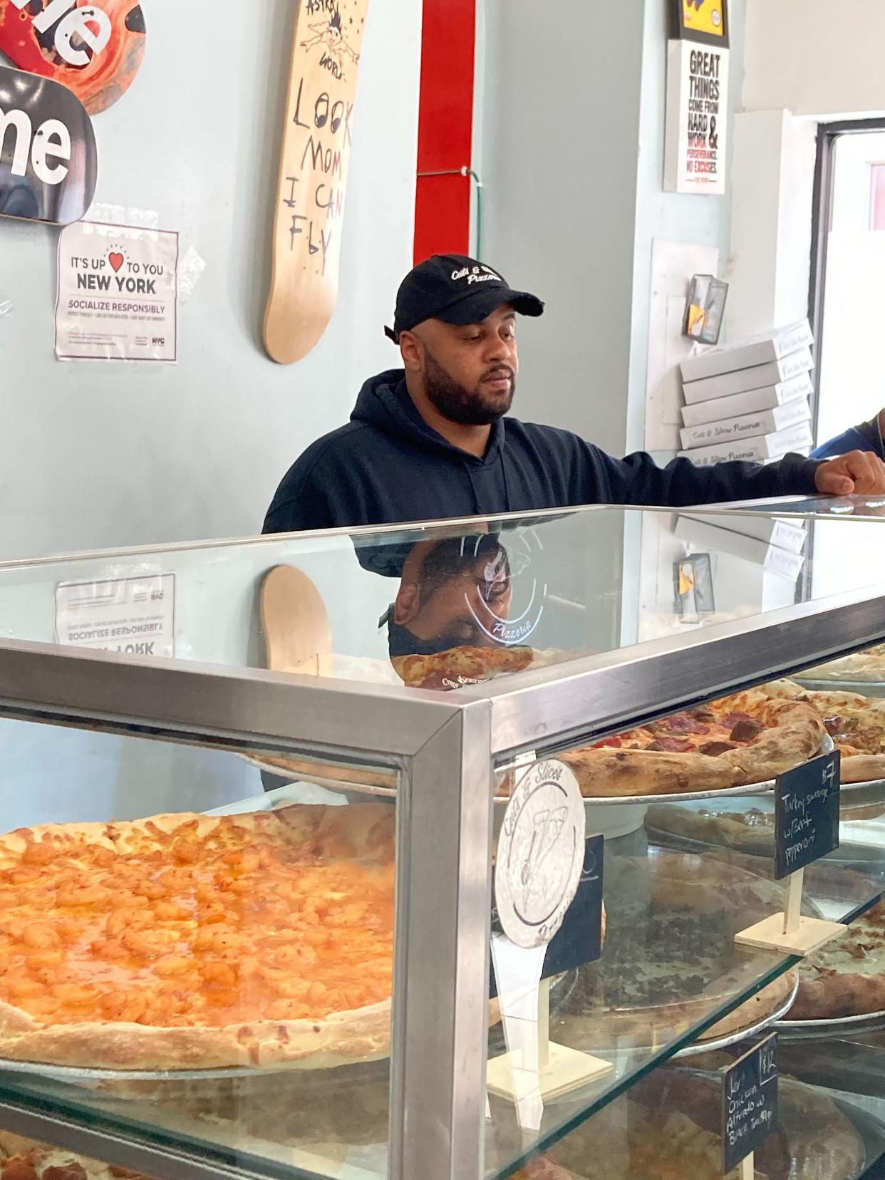 Cuts & Slices on Howard Ave. between Halsey and Hancock Sts. in Brooklyn, New York, was opened in 2018 by Randy Mclaren. 